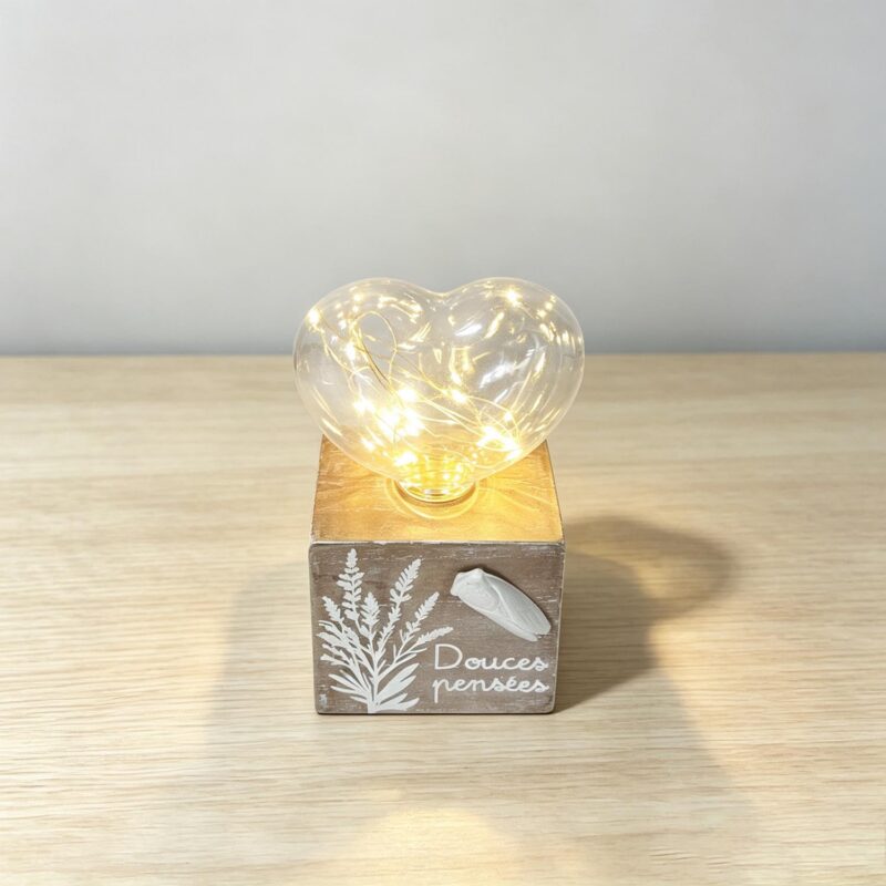 Heart‑shaped Glass LED Light with Distressed Wooden Base - Kitchen & Dining - life-deco.com