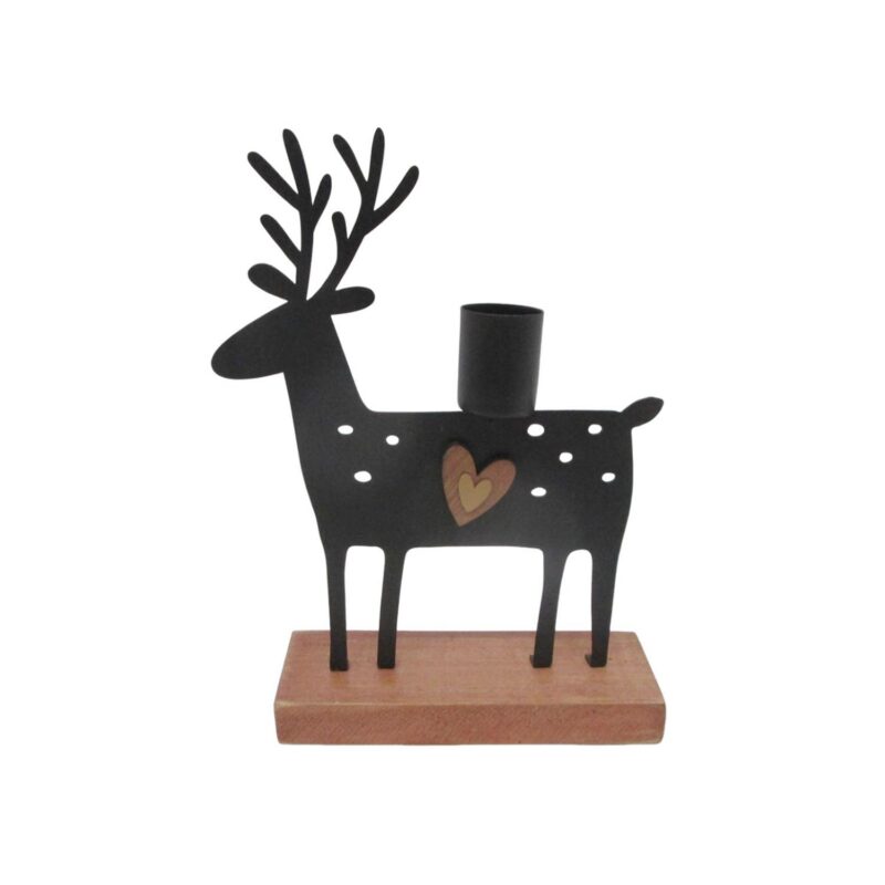 Metal Reindeer Candle Holder with Wood Base - Christmas - life-deco.com