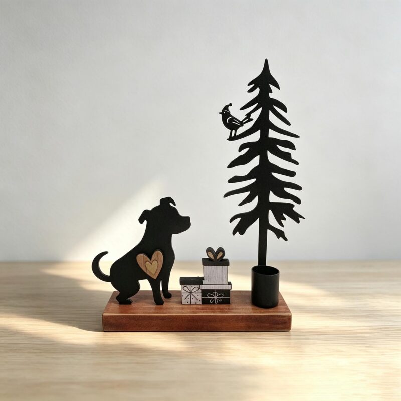 Metal Dog & Christmas Tree Tabletop Candle Holder - Christmas - life-deco.com