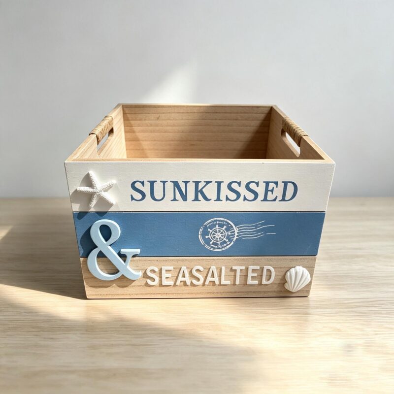 Wooden Crate Storage Basket - Coastal (Summer) - life-dec...