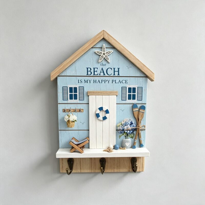 Wooden Key‑Holder Wall Plaque - Coastal (Summer) - life...