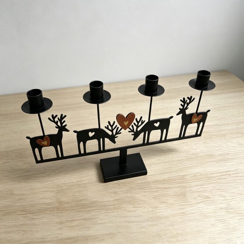 Металлический канделябр в виде оленя на четыре свечи — Рождество — предметы интерьера...