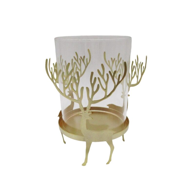 Golden Reindeer Glass Candle Holder - Christmas - life-de...