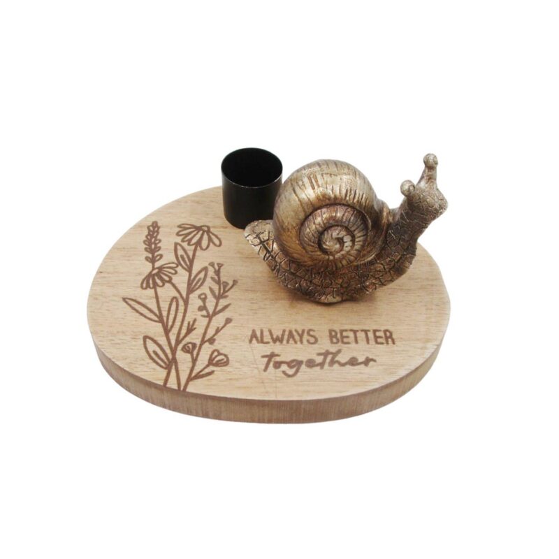 Wooden Tealight Holder with Snail Ornament - Garden Décor - life-deco.com