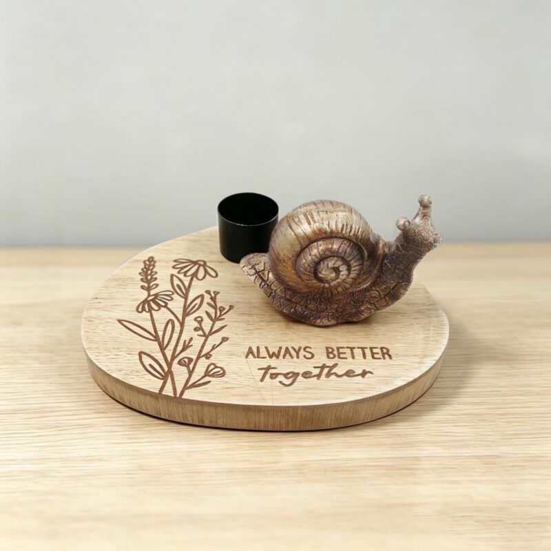 Wooden Tealight Holder with Snail Ornament - Garden Décor - life-deco.com