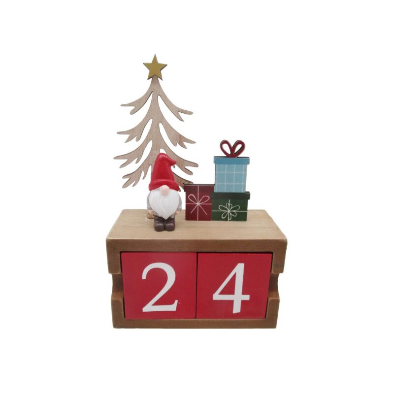 Adventskalender aus Holzklötzen mit Zwerg und ausgeschnittenem Baum</trp-post-contai...