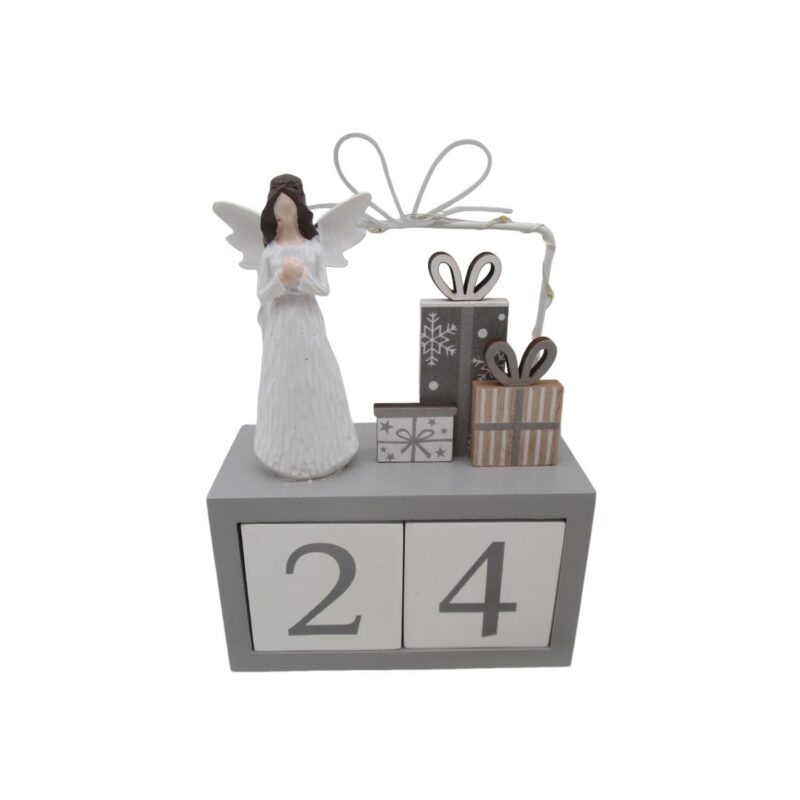 Wooden Block Advent Calendar with Angel Figurine & Light‑up Metal Frame - Christmas - life-deco.com