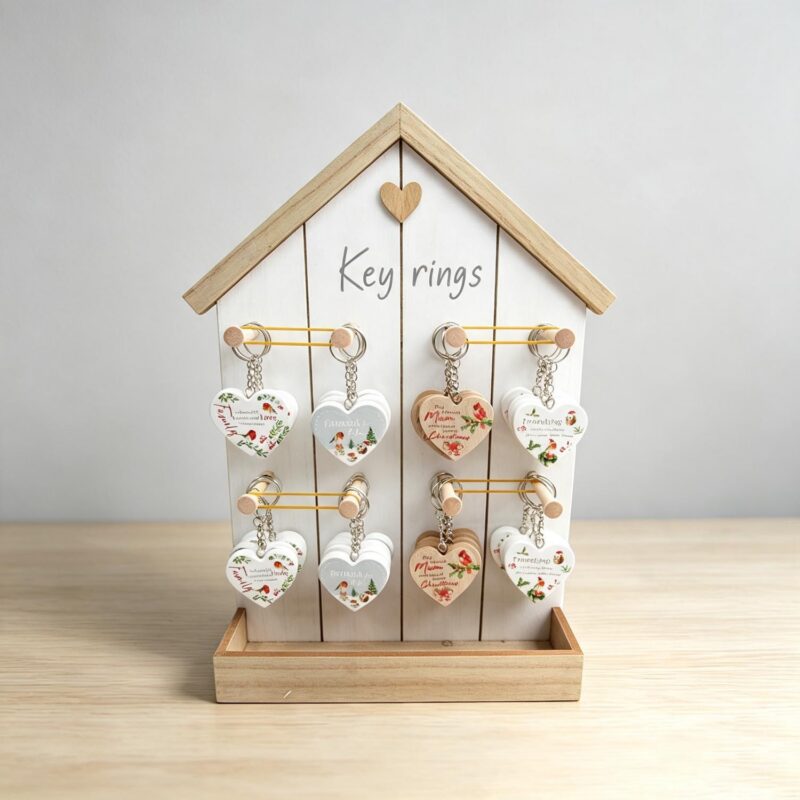 House‑Shaped Wooden Display Stand for Keyrings - Christ...