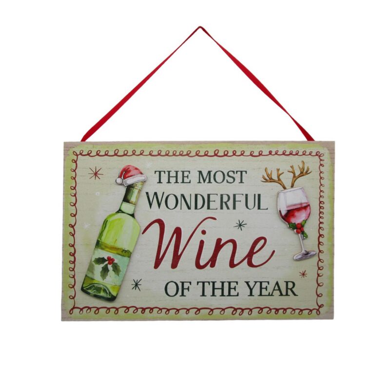 Christmas Wine‑Theme Wooden Hanging Plaque - Christmas - life-deco.com
