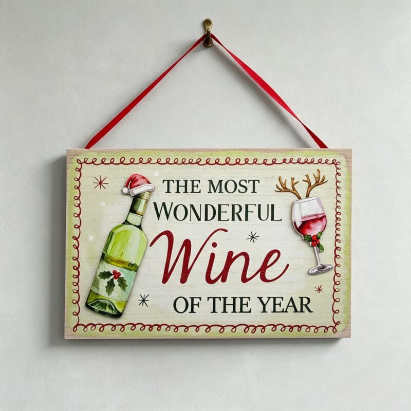 Christmas Wine‑Theme Wooden Hanging Plaque - Christmas - life-deco.com
